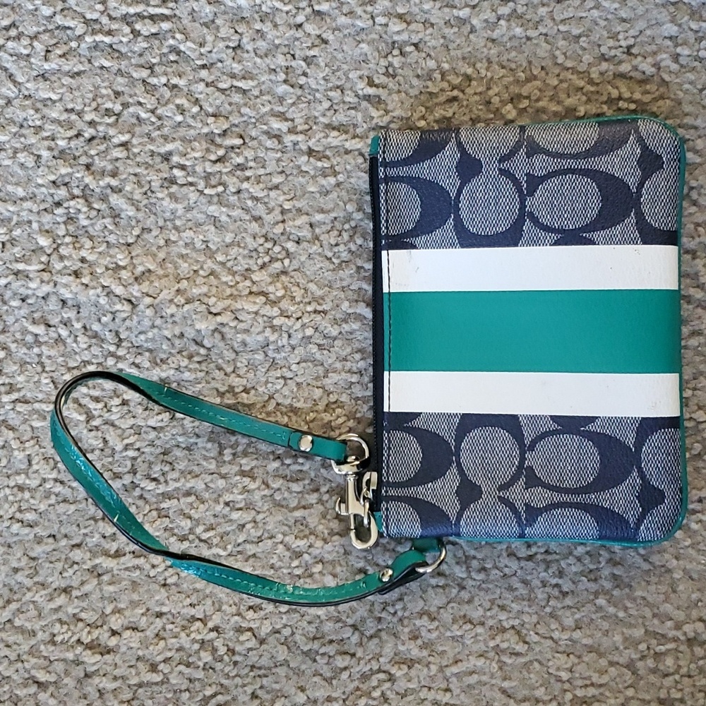 Coach Wristlet Teal Black White